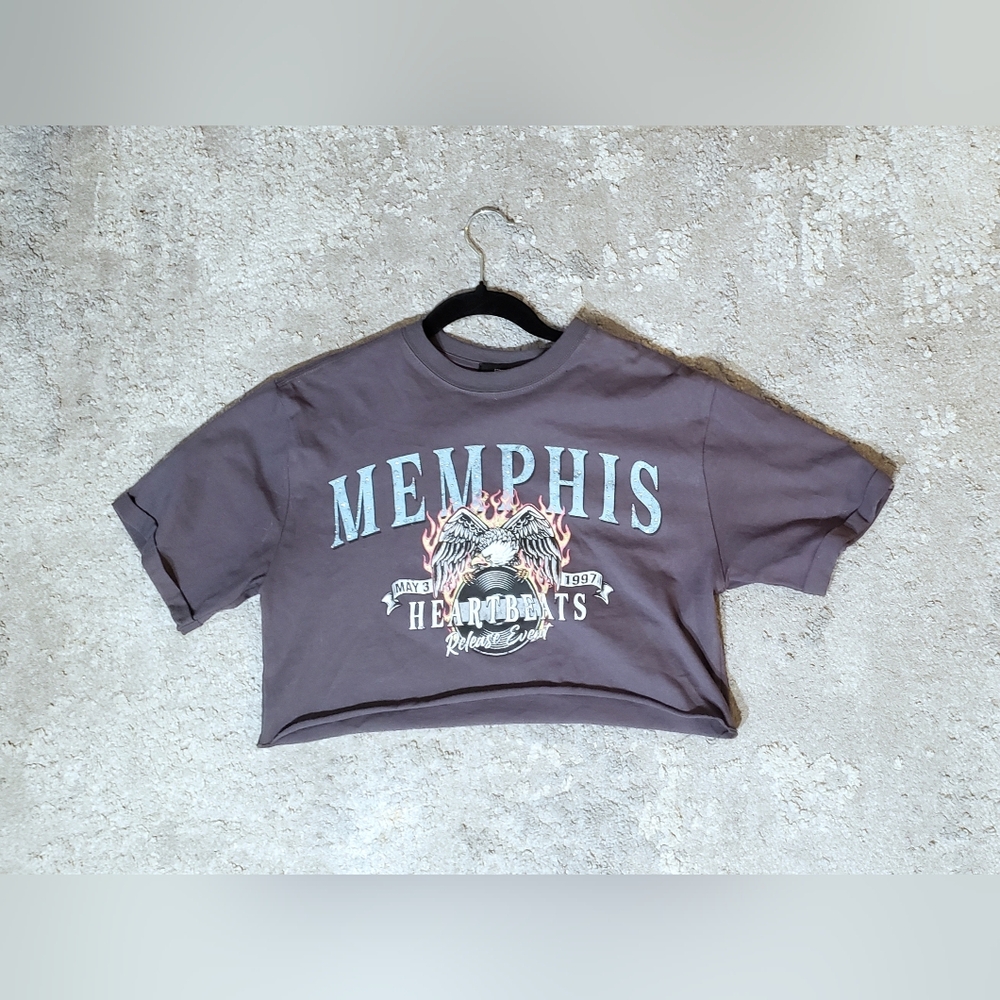 Memphis Heartbeats Graphic Crop Tee - Charcoal